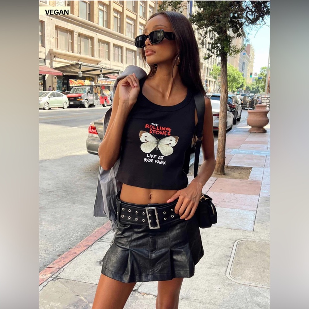 Princess Polly Pleated Black Leather Mini Skirt